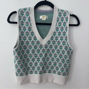 Anthropologie MAEVE sweater Vest Floral Jacquard Preppy Cute